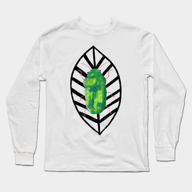 Shiny green fig beetle Long Sleeve T-Shirt by Maddyslittlesketchbook